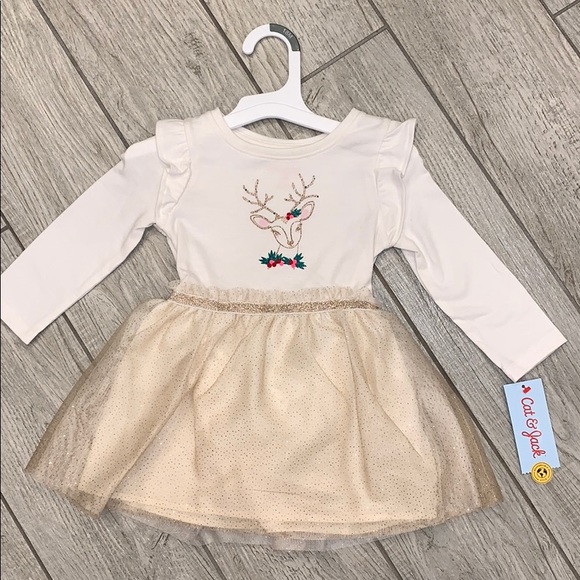 NWT Cat & Jack Floral Deer Tulle Long Sleeve Dress - Picture 3 of 4